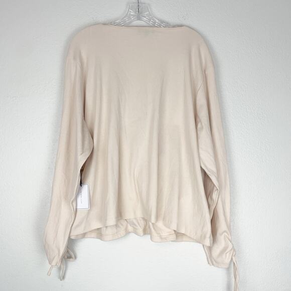 1. STATE Shirt Womens 3X Surplice Ribbed Cream Balletcore Faux Wrap Sleeve Ties - Picture 4 of 9